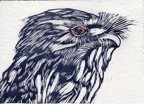Katie White - Tawny Frogmouth - Linocut
